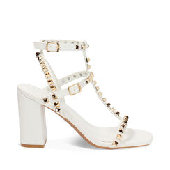Sandale à talon femme blanc avec clous, Primadonna, 254906537EPBIAN035, 001a