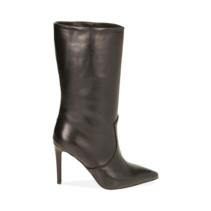 Ankle boots neri in pelle, tacco stiletto 10 cm , Primadonna, 20A565006PENERO035