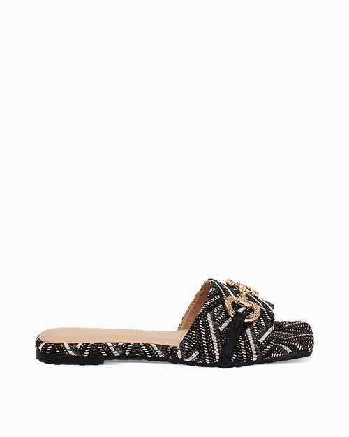 CHAUSSURES POUR FEMMES FLAT RAFFIA NERO, BLACK