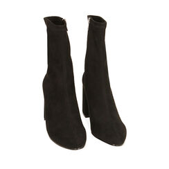 Botines en microfibra negra, tacón 8,5 cm, Primadonna, 202711506MFNERO035, 002a