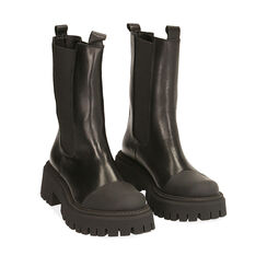 Chelsea boots neri in pelle, tacco 5,5 cm , SALDI, 187204477PENERO035, 002a