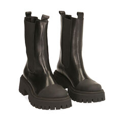 Chelsea boots neri in pelle, tacco 5,5 cm , Primadonna, 187204477PENERO036, 002a