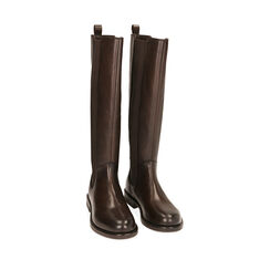 Bottes plates brun foncé en cuir , Primadonna, 201442005PEMORO036, 002a