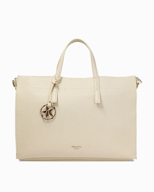 Bolso de mano beige con bandolera removible, BEIGE