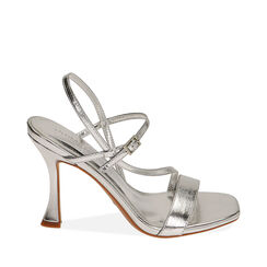 Sandali argento laminato, tacco 9,5 cm, Primadonna, 212110712LMARGE036, 001a