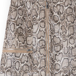 Minigonna beige in eco-pelle con zip, effetto snake skin, Saldi, 136501801PTBEIGL, 002a