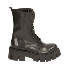 Botas militares de cuero negro, tacón de 5,5 cm., Primadonna, 20A512040PENERO035, 001 preview