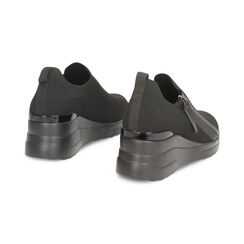 Slip on nere in tessuti con plateau di 7 cm, Primadonna, 262850901TSNERO036, 004 preview