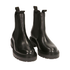 Chelsea boots neri in pelle, tacco 3,5 cm , Primadonna, 207710840PENERO040, 002a