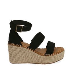 Sandali neri in microfibra, zeppa 9 cm , 174963020MFNERO036, 001a