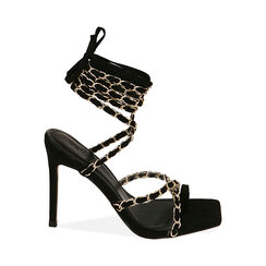 Sandali lace-up neri in microfibra, tacco 10,5 cm , Primadonna, 192113503MFNERO036, 001 preview