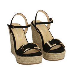 Sandali neri in microfibra, zeppa 12 cm , 172108248MFNERO038, 002a