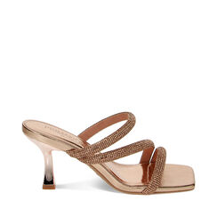 Mules open toe para mujer rosa dorado en laminado y piedras, Primadonna, 254923451LPRAOR035, 001a