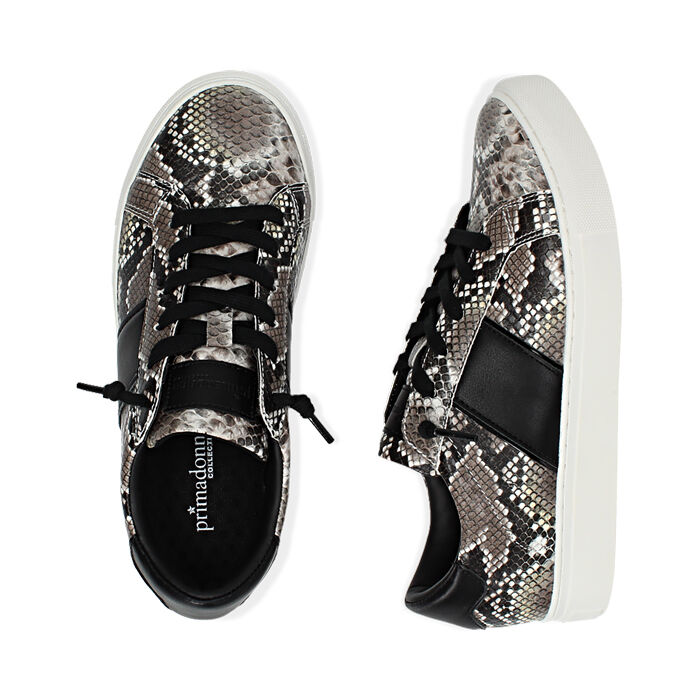 Sneakers bianco/nere stampa pitone | Primadonna Collection