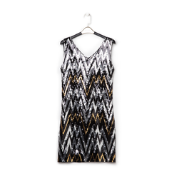 Mini-dress nero in paillettes con motivo geometrico,