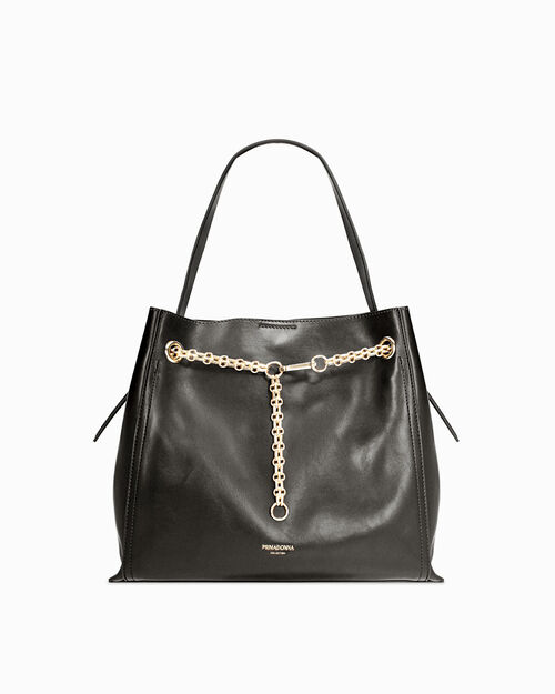 Bolso de mano negro con cadena dorada, BLACK