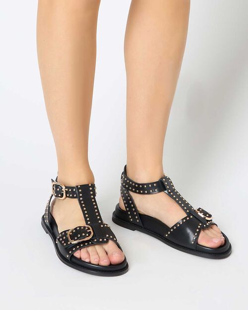 Sandali bassi donna neri in pelle, 