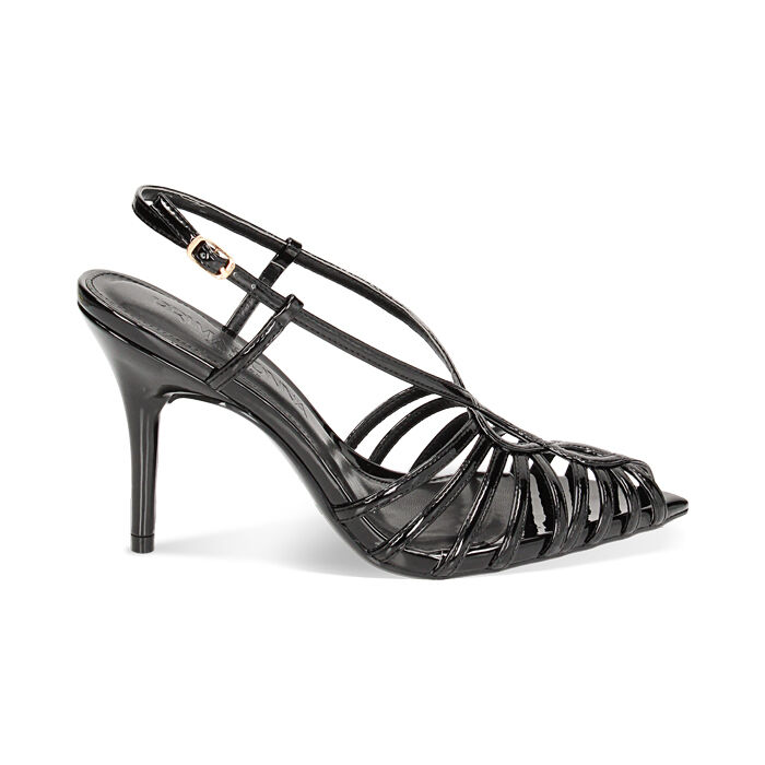 Sandali neri in vernice, tacco 9,5 cm, Primadonna, 232107903VENERO035