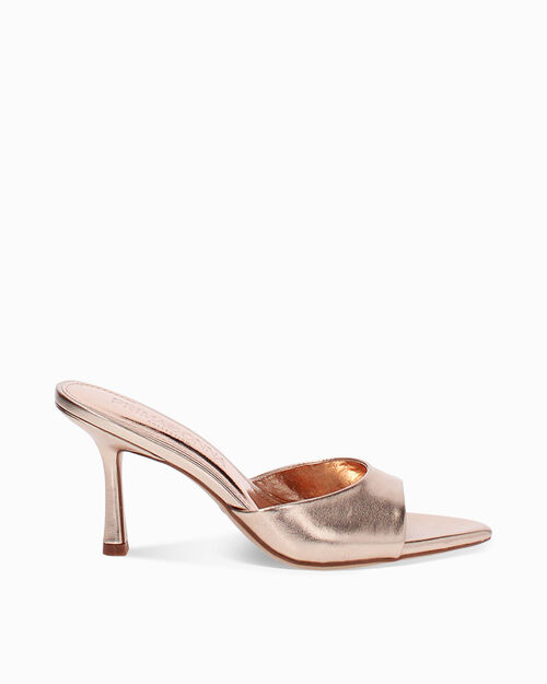Mules open toe donna rosa oro in laminato, tacco 8,5 cm, MULTI COLOR