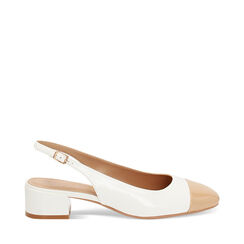 Décolleté slingback donna bianche-camel basse in vernice, tacco 4 cm, Primadonna, 254962707VEBICA035, 001a
