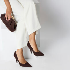 Clutch in microfibra testa di moro con chiusura color oro, Primadonna, 265126345MFMOROUNI, 002a