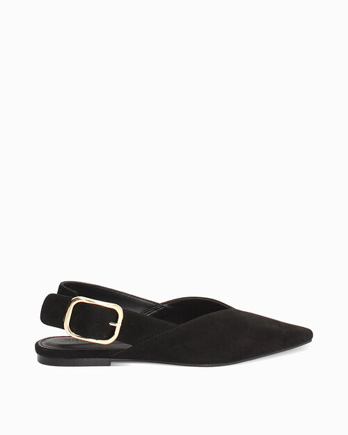 Ballerine slingback noires avec boucle dor&eacute;e, BLACK