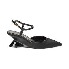 Décolleté slingback nere in raso, zeppa 6,1 cm, Primadonna, 232170501RSNERO035, 001 preview