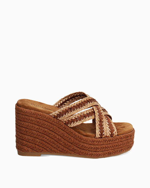 Zeppe cognac con tacco 9,8 cm, COGNAC