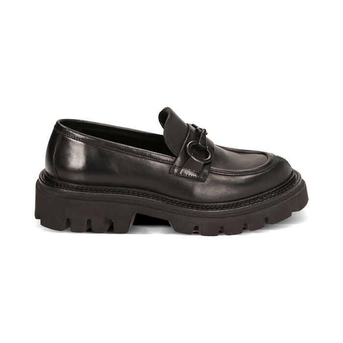 WOMEN SHOES MOCASSINS LEATHER NERO, Primadonna, 22S211306PENERO036