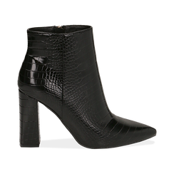 Ankle boots neri stampa cocco, tacco 9,5 cm ,