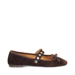 Ballerina in camoscio testa di moro con soletta in pelle, Primadonna, 26N145016CMMORO036, 001a