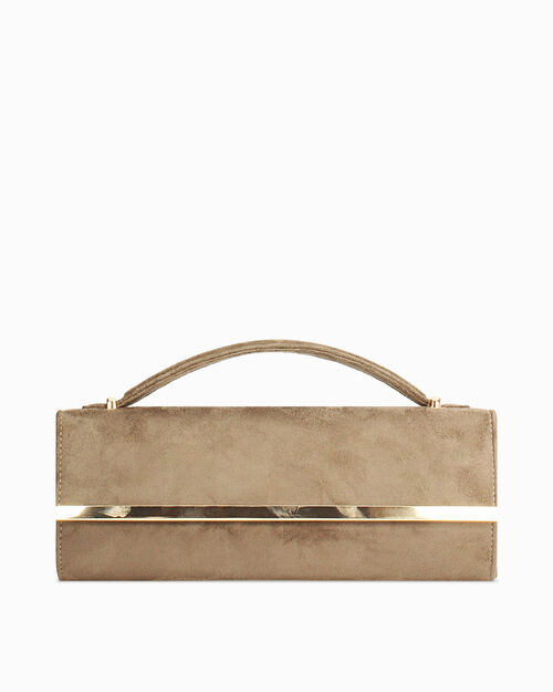 Pochette taupe con detalle dorado, TAUPE
