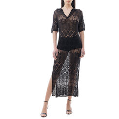 Vestito nero macramè mezza manica, Primadonna, 21B491607TSNEROUNI, 001a