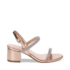 Sandalias con tacón rosa-dorado en laminado con piedras, 232770365LPRAOR036, 001a