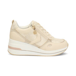 Sneakers beige con tacco 6,5 cm, Scarpe, 272850919EPBEIG035, 001 preview