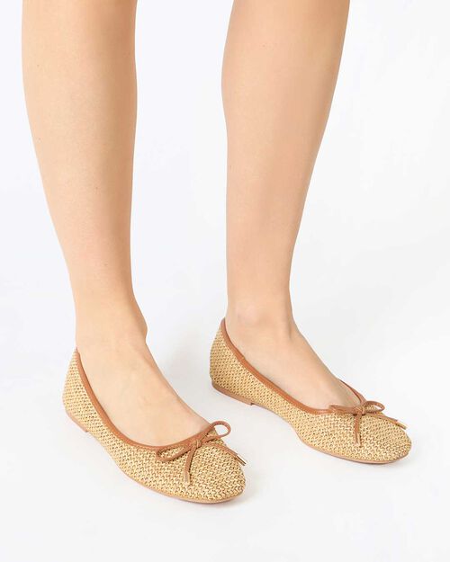CHAUSSURES POUR FEMMES BALLERINA RAFFIA, BEIGE