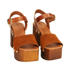 Sandali platform cognac in camscio, 9 cm, Primadonna, 214387854CMCOGN035, 002a