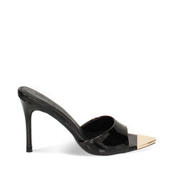 Mules de punta abierta para mujer negras en charol, Primadonna, 254920901VENERO035, 001a