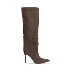 Bottes en microfibre brun foncé avec talon de 10 cm, Primadonna, 262104501MFMORO035, 001a