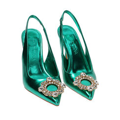 Décolleté slingback gioiello verdi, tacco 9,5 cm, Primadonna, 212126328LMVERD035, 002a