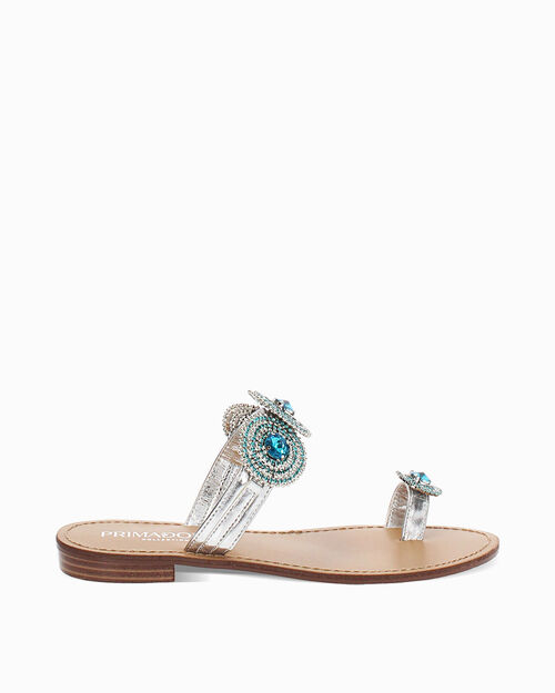 Sandali bassi donna argento con pietre blu in laminato, MULTI COLOR