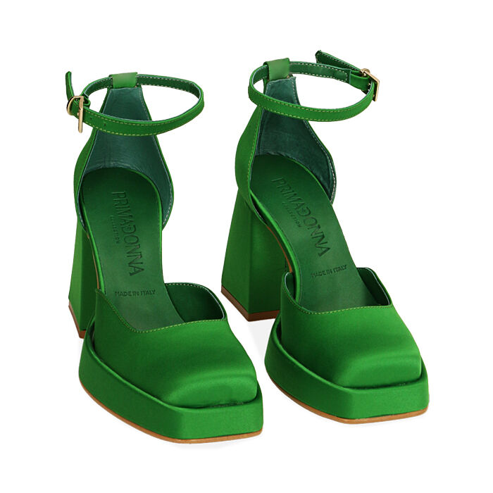 Décolleté mujer platforma verde en raso, tacón 9 cm | Primadonna Collection