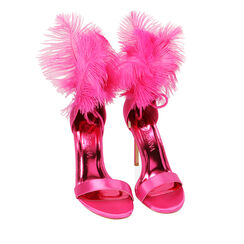 Sandali fucsia in raso con piume, tacco 10,5 cm, Primadonna, 212163133RSFUCS038, 002 preview
