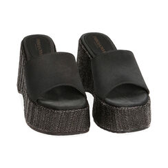 Ciabatte nere in raso, zeppa 9 cm, Primadonna, 214915750RSNERO035, 002 preview