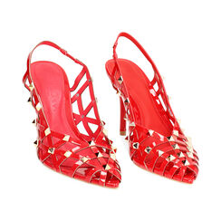 Zapatos de mujer de tacón slingback rojos trenzados, Primadonna, 252102821VEROSS035, 003 preview