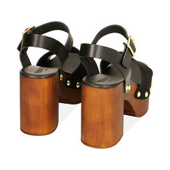 Sandali platform neri in camscio, 9 cm, Primadonna, 214387854CMNERO036, 003 preview