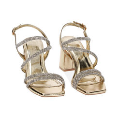 Sandali oro in laminato con pietre, tacco 7,7 cm, Primadonna, 234946303LPOROG035, 002 preview