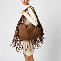 Borsa a spalla marrone in microfibra con frange, Primadonna, 26M701546MFMARRUNI, 002 preview