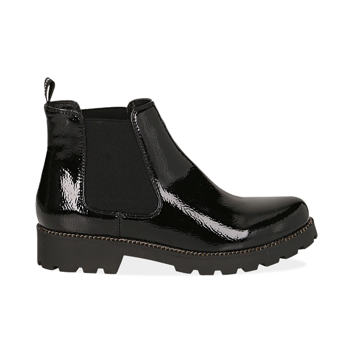 Chelsea boots neri in vernice, Stivaletti, 140608573VENERO036