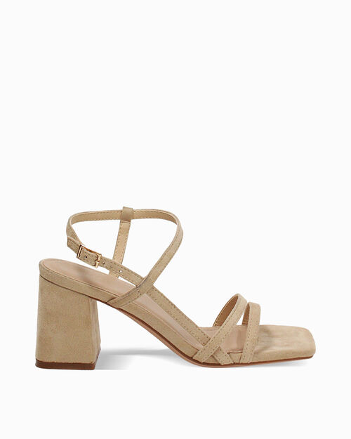 Sandali beige con tacco 6 cm, BEIGE